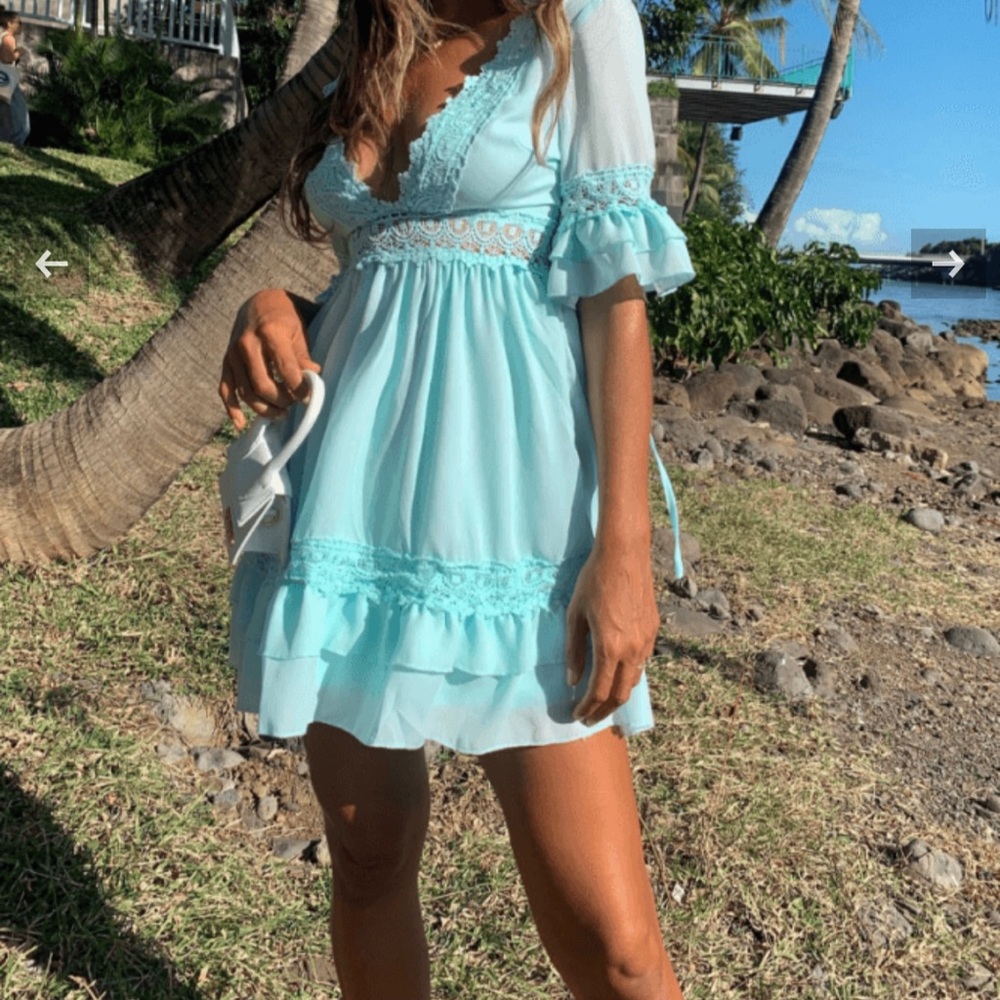 Baby blue dress.